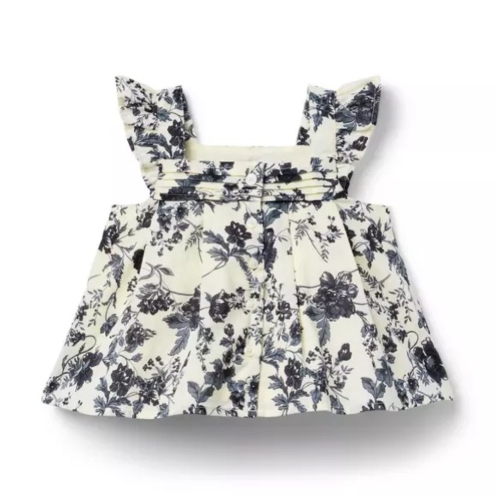 Janie & Jack Girls Peplum Top White Navy Floral Sleeveless Ruffles Button 10